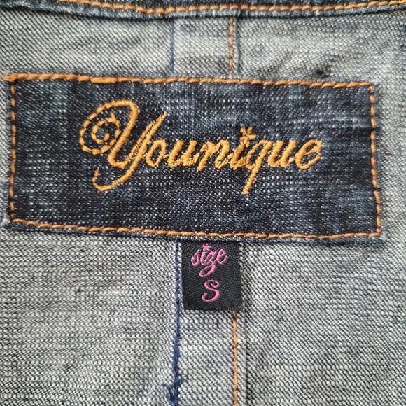 Younique Black Wash Tailored Denim Jacket Blazer Size S Edgy Faded Parisian Chic - Picture 9 of 13